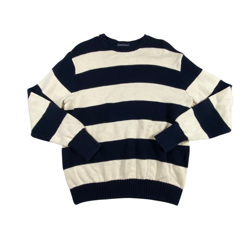 Brandy Melville Navy Cream Striped Crew Neck Long Sleeve Sweater